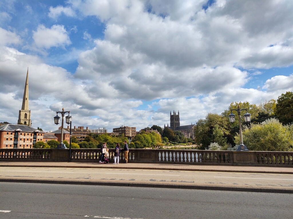 A view of Worcester cathedral from the main bridge.