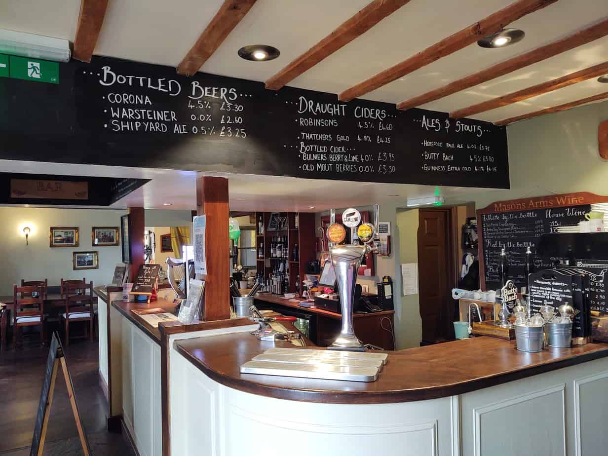 a view the bar of the Masons Arms